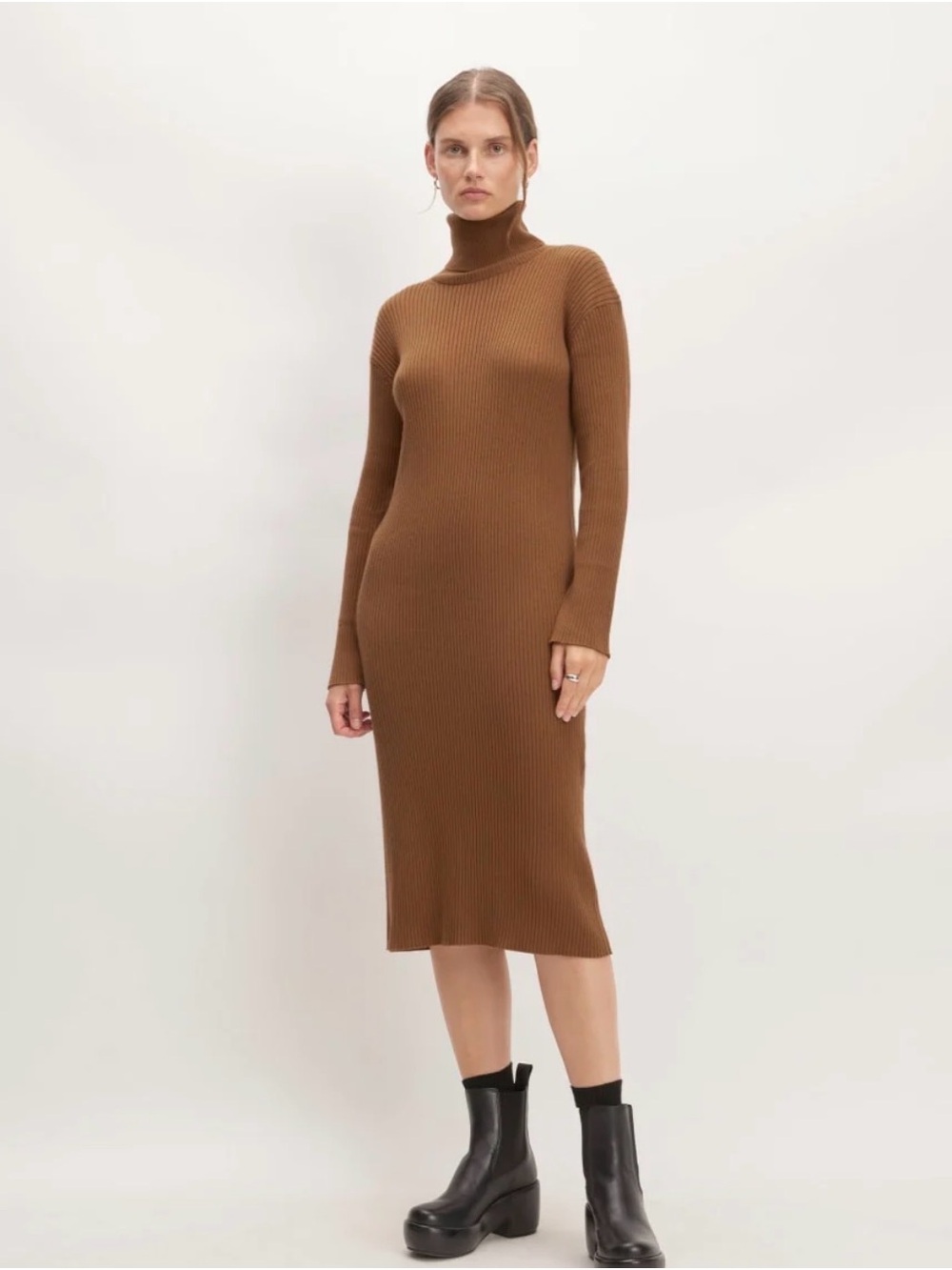 Everlane wool cotton Ribbed Turtleneck Midi Dress